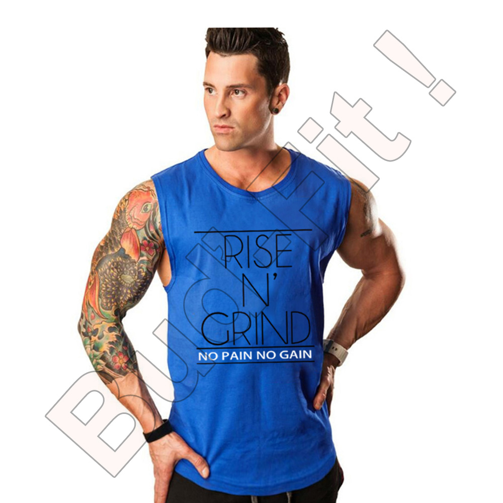 Pánske fitness tričko RANGER™,  motív RISE N GRIND - modré