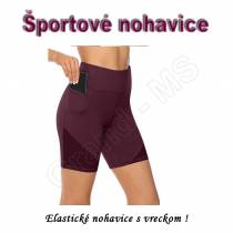 Športové krátke elastické nohavice s vysokým pásom a vreckom - bordové XL